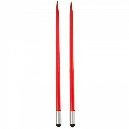 Pair Hay Spear 49" Bale Spear 3000 lbs Capacity, Bale Spike Quick Attach Square Hay Bale Spears 1 3/4", Red Coated Bale Forks, Bale Hay Spike with Hex Nut & Sleeve for Buckets Tractors Loaders