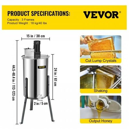 3/6 Frame Electric Honey Extractor Beekeeping Stainless Steel W/ 3 Legs