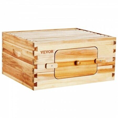 Bee Hive Deep Box Starter Kit, 100% Beeswax Coated Natural Cedar Wood, Langstroth Beehive Kit with 10 Frames and Foundations, Transparent Acrylic Bee Windows for Beginners and Pro Beekeepers