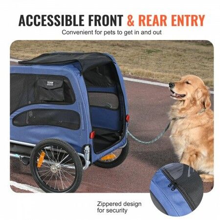 Dog Bike Trailer, Supports up to 45 kg, Pet Cart Bicycle Carrier, Easy Folding Frame with Quick Release Wheels, Universal Bicycle Coupler, Reflectors, Flag, Collapsible to Store, Blue/Black