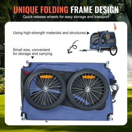 Dog Bike Trailer, Supports up to 45 kg, Pet Cart Bicycle Carrier, Easy Folding Frame with Quick Release Wheels, Universal Bicycle Coupler, Reflectors, Flag, Collapsible to Store, Blue/Black