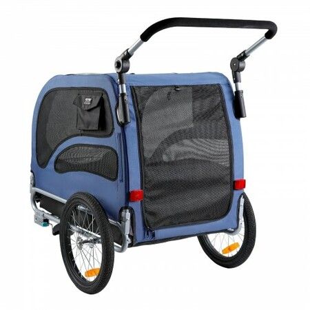 Dog Bike Trailer, Supports up to 45 kg, 2-in-1 Pet Stroller Cart Bicycle Carrier, Easy Folding Cart Frame with Quick Release Wheels, Universal Bicycle Coupler, Reflectors, Flag, Blue/Black