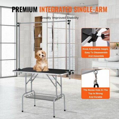 Pet Grooming Table Two Arms with Clamp, 117cm Dog Grooming Station, Foldable Pets Grooming Stand for Medium and Small Dogs, Free Two No Sit Haunch Holder with Grooming Loop, Bearing 149.7kg