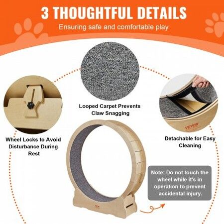 Cat Exercise Wheel, Large Cat Treadmill Wheel for Indoor Cats, 52 inch Cat Running Wheel with Detachable Carpet and Cat Teaser for Running/Walking/Training, Suitable for Most Cats