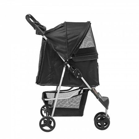 Pet Stroller, 3 Wheels Dog Stroller Rotate with Brakes, 35lbs Weight Capacity, Puppy Stroller with Front Pedal, Velcro, Storage Basket and Cup Holder, for Dogs and Cats Travel, Black