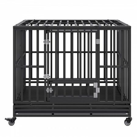 47 Inch Heavy Duty Dog Crate, Indestructible Dog Crate, 3-Door Heavy Duty Dog Kennel for Medium to Large Dogs with Lockable Wheels and Removable Tray, High Anxiety Dog Crate for Indoor & Outdoor