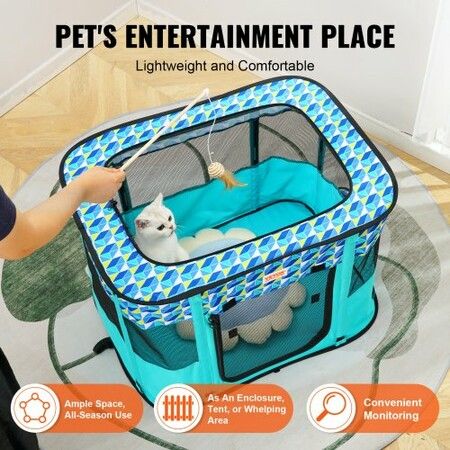 Foldable Pet Playpen, 32'' x 24'' x 22'' Portable Dog Playpen, Crate Kennel for Puppy, Dog, Cat, Waterproof 600D Oxford Cloth, Removable Zipper, for Indoor Outdoor Travel Camping (Rectangle, S)