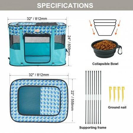 Foldable Pet Playpen, 32'' x 24'' x 22'' Portable Dog Playpen, Crate Kennel for Puppy, Dog, Cat, Waterproof 600D Oxford Cloth, Removable Zipper, for Indoor Outdoor Travel Camping (Rectangle, S)