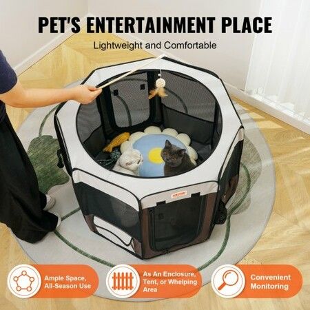 Foldable Pet Playpen, 36 inch Portable Dog Playpen, Crate Kennel for Puppy, Dog, Cat, Premium Waterproof 600D Oxford Cloth, Removable Zipper, for Indoor Outdoor Travel Camping Use (Octagon, M)