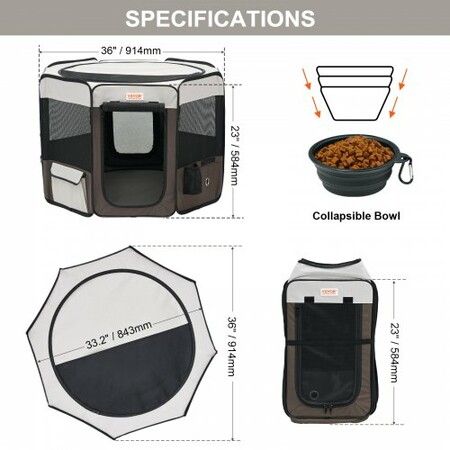 Foldable Pet Playpen, 36 inch Portable Dog Playpen, Crate Kennel for Puppy, Dog, Cat, Premium Waterproof 600D Oxford Cloth, Removable Zipper, for Indoor Outdoor Travel Camping Use (Octagon, M)