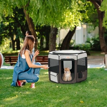 Foldable Pet Playpen, 36 inch Portable Dog Playpen, Crate Kennel for Puppy, Dog, Cat, Premium Waterproof 600D Oxford Cloth, Removable Zipper, for Indoor Outdoor Travel Camping Use (Octagon, M)