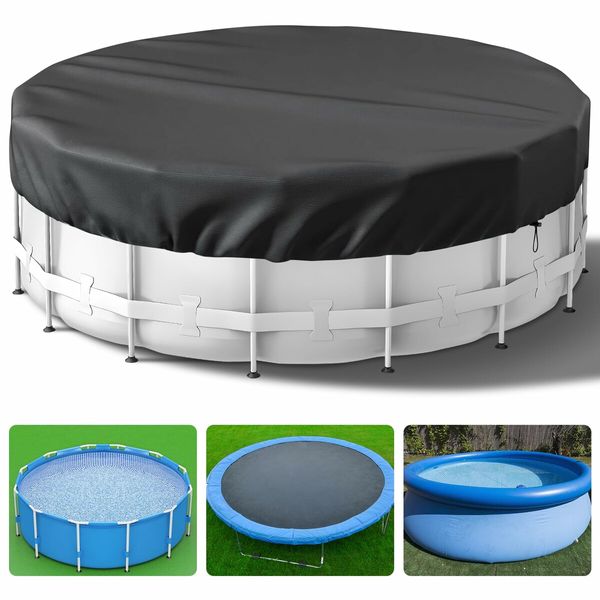 18 Ft Round Pool Cover,Solar Pool Covers for Above Ground Pools,Heavy Duty Winter Pool Cover Protector with Pool Accessories,PE Tarp Ideal for Waterproof and Dustproof (Black)