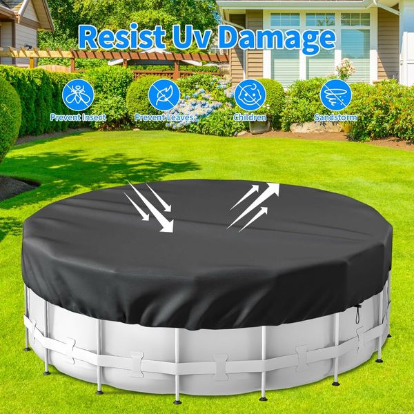 18 Ft Round Pool Cover,Solar Pool Covers for Above Ground Pools,Heavy Duty Winter Pool Cover Protector with Pool Accessories,PE Tarp Ideal for Waterproof and Dustproof (Black)