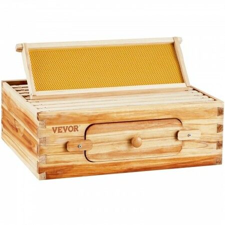 Bee Hive Medium Box Starter Kit, 100% Beeswax Coated Natural Cedar Wood, Langstroth Beehive Kit with 10 Frames and Foundations, Transparent Acrylic Bee Windows for Beginners and Pro Beekeepers