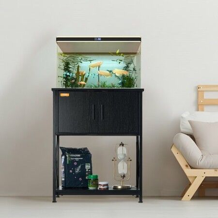 Aquarium Stand, 20 Gallon Fish Tank Stand, 25.6 x 16.5 x 31.9 in Steel and MDF Turtle Tank Stand, 167.6 lbs Load Capacity, Reptile Tank Stand with Storage Cabinet and Embedded Power Panel, Black