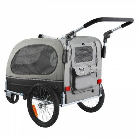 Dog Bike Trailer, Supports up to 40 kg, 2-in-1 Pet Stroller Cart Bicycle Carrier, Easy Folding Cart Frame with Quick Release Wheels, Universal Bicycle Coupler, Reflectors, Flag, Black/Gray