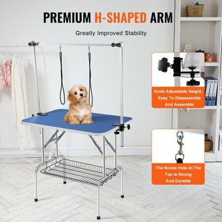 Pet Grooming Table Two Arms with Clamp, 915 x 610mm Dog Grooming Station, Foldable Pets Grooming Stand for Medium and Small Dogs, Free Two No Sit Haunch Holder with Grooming Loop, Bearing 150kg