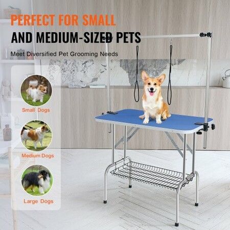 Pet Grooming Table Two Arms with Clamp, 915 x 610mm Dog Grooming Station, Foldable Pets Grooming Stand for Medium and Small Dogs, Free Two No Sit Haunch Holder with Grooming Loop, Bearing 150kg