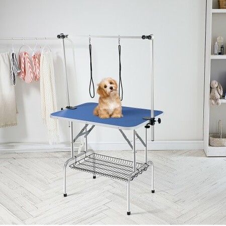 Pet Grooming Table Two Arms with Clamp, 915 x 610mm Dog Grooming Station, Foldable Pets Grooming Stand for Medium and Small Dogs, Free Two No Sit Haunch Holder with Grooming Loop, Bearing 150kg