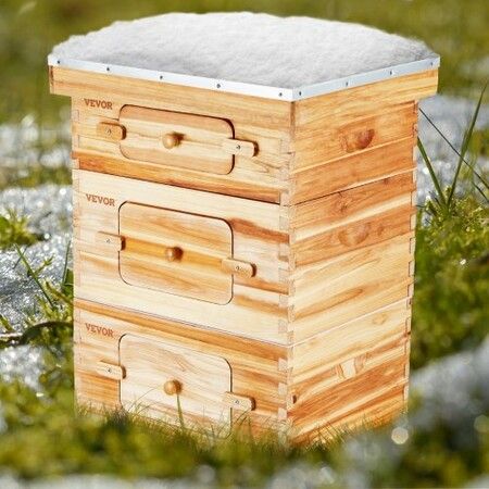 Bee Hive 30 Frame Bee Hives Starter Kit, Beeswax Coated Cedar Wood, 2 Deep + 1 Medium Bee Boxes Langstroth Beehive Kit, Transparent Acrylic Windows with Foundations for Beginners Pro Beekeepers