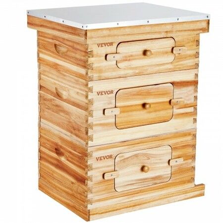 Bee Hive 30 Frame Bee Hives Starter Kit, Beeswax Coated Cedar Wood, 2 Deep + 1 Medium Bee Boxes Langstroth Beehive Kit, Transparent Acrylic Windows with Foundations for Beginners Pro Beekeepers