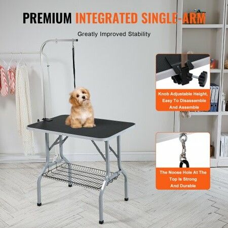 Pet Grooming Table Arm with Clamp, 915 x 610mm Dog Grooming Station, Foldable Pets Grooming Stand for Medium and Small Dogs, Free No Sit Haunch Holder with Grooming Loop, Bearing 149.7kg