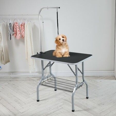 Pet Grooming Table Arm with Clamp, 915 x 610mm Dog Grooming Station, Foldable Pets Grooming Stand for Medium and Small Dogs, Free No Sit Haunch Holder with Grooming Loop, Bearing 149.7kg