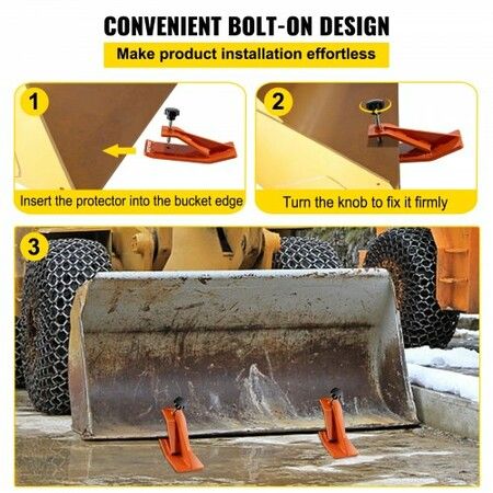 2pcs Tractor Bucket Protector Ski Edge Tamer Protector Snow Removal Orange