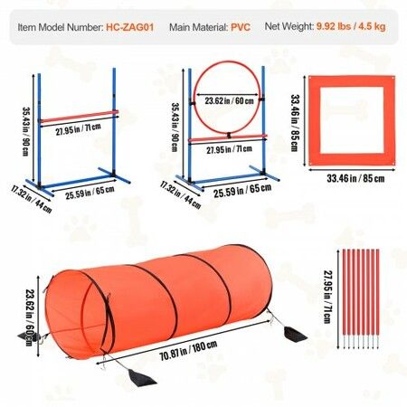 Dog Agility Training Equipment 5 PCS Combination Set with Hurdles Tunnel