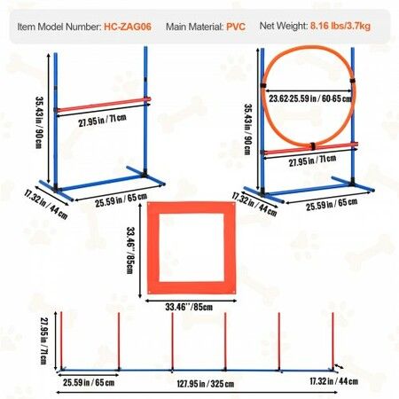 Dog Agility Training Equipment 4 PCS Set with Hurdles Jump Ring Pause Box