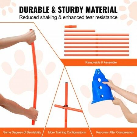 Dog Agility Hurdle Cone Set 6 PCS Kit-12 xCones 6 xAgility Rods with Bag