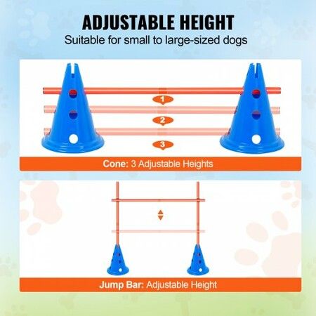 Dog Agility Hurdle Cone Set 6 PCS Kit-12 xCones 6 xAgility Rods with Bag