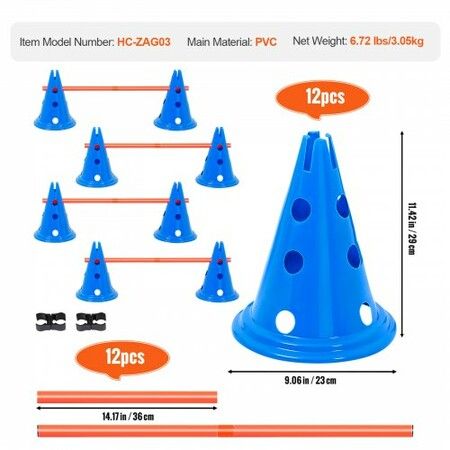 Dog Agility Hurdle Cone Set 6 PCS Kit-12 xCones 6 xAgility Rods with Bag