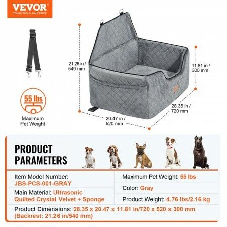 Dog Booster Car Seat Pet Car Seat for Medium Large Dog up to 24.9 kg Gray