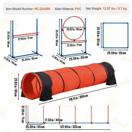 Dog Agility Training Equipment 5 PCS Set Upgrade w/ Hurdles Extended Tunnel