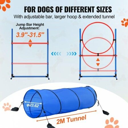 Dog Agility Training Equipment 5 PCS Set with Hurdles Tunnel Jump Ring