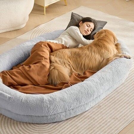 Human Dog Bed 1825x1220x254 mm Human Size Dog Bed Washable Faux Rabbit Fur