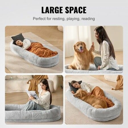 Human Dog Bed 1720x890x250 mm Human Size Dog Bed Washable Faux Rabbit Fur