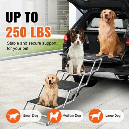 Dog Stair for Cars 4-step Folding Dog Steps Aluminum Loads up to 250 lbs, Foldable 26.8-34.8 in Adjustable Height