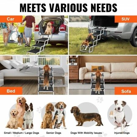 Dog Stair for Cars 4-step Folding Dog Steps Aluminum Loads up to 250 lbs, Foldable 26.8-34.8 in Adjustable Height