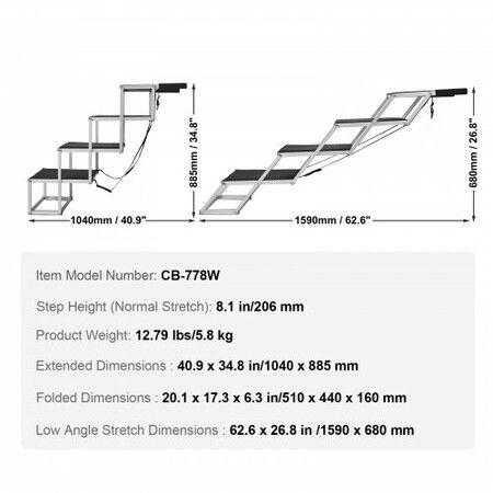 Dog Stair for Cars 4-step Folding Dog Steps Aluminum Loads up to 250 lbs, Foldable 26.8-34.8 in Adjustable Height