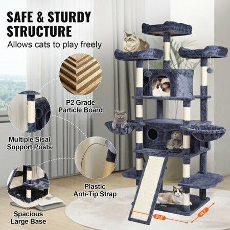 Cat Tree 174 cm Cat Tower for Indoor Cats with Cat Condos Scratching Post