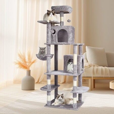 Cat Tree 174 cm Cat Tower with Cat Condos Sisal Scratching Post Light Grey