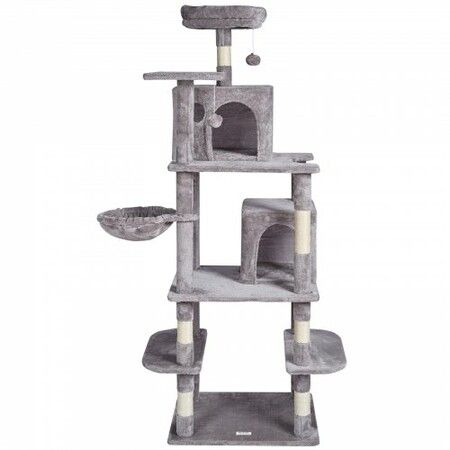 Cat Tree 174 cm Cat Tower with Cat Condos Sisal Scratching Post Light Grey