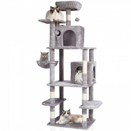 Cat Tree 174 cm Cat Tower with Cat Condos Sisal Scratching Post Light Grey