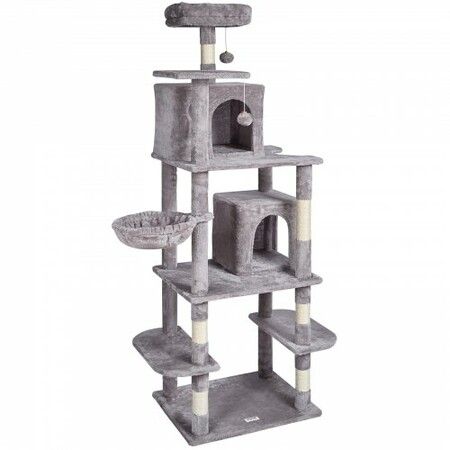 Cat Tree 174 cm Cat Tower with Cat Condos Sisal Scratching Post Light Grey