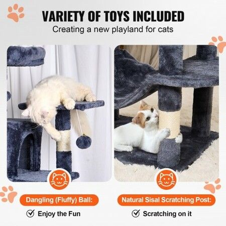 Cat Tree 160 cm Cat Tower with 2 Cat Condos Scratching Post Light Grey