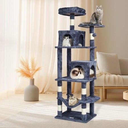 Cat Tree 160 cm Cat Tower with 2 Cat Condos Scratching Post Light Grey