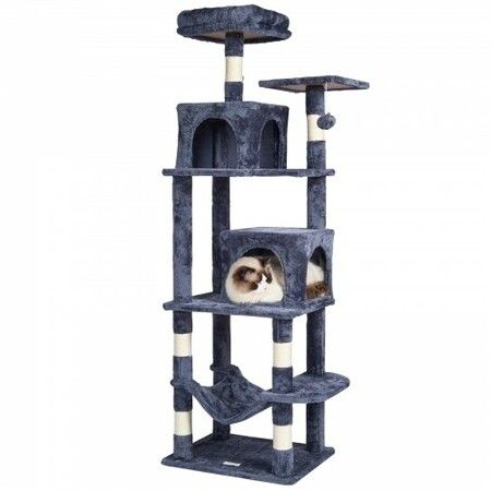 Cat Tree 160 cm Cat Tower with 2 Cat Condos Scratching Post Light Grey