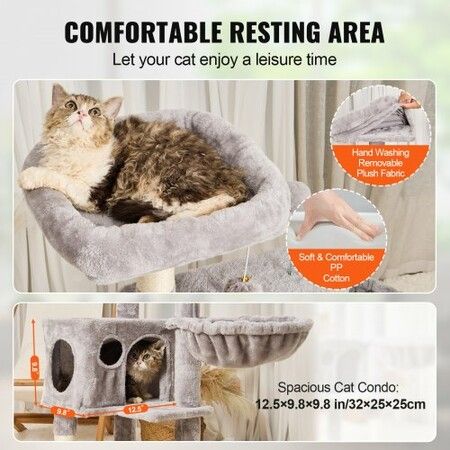 Cat Tree 115 cm Cat Tower with Cat Condo Sisal Scratching Post Light Grey